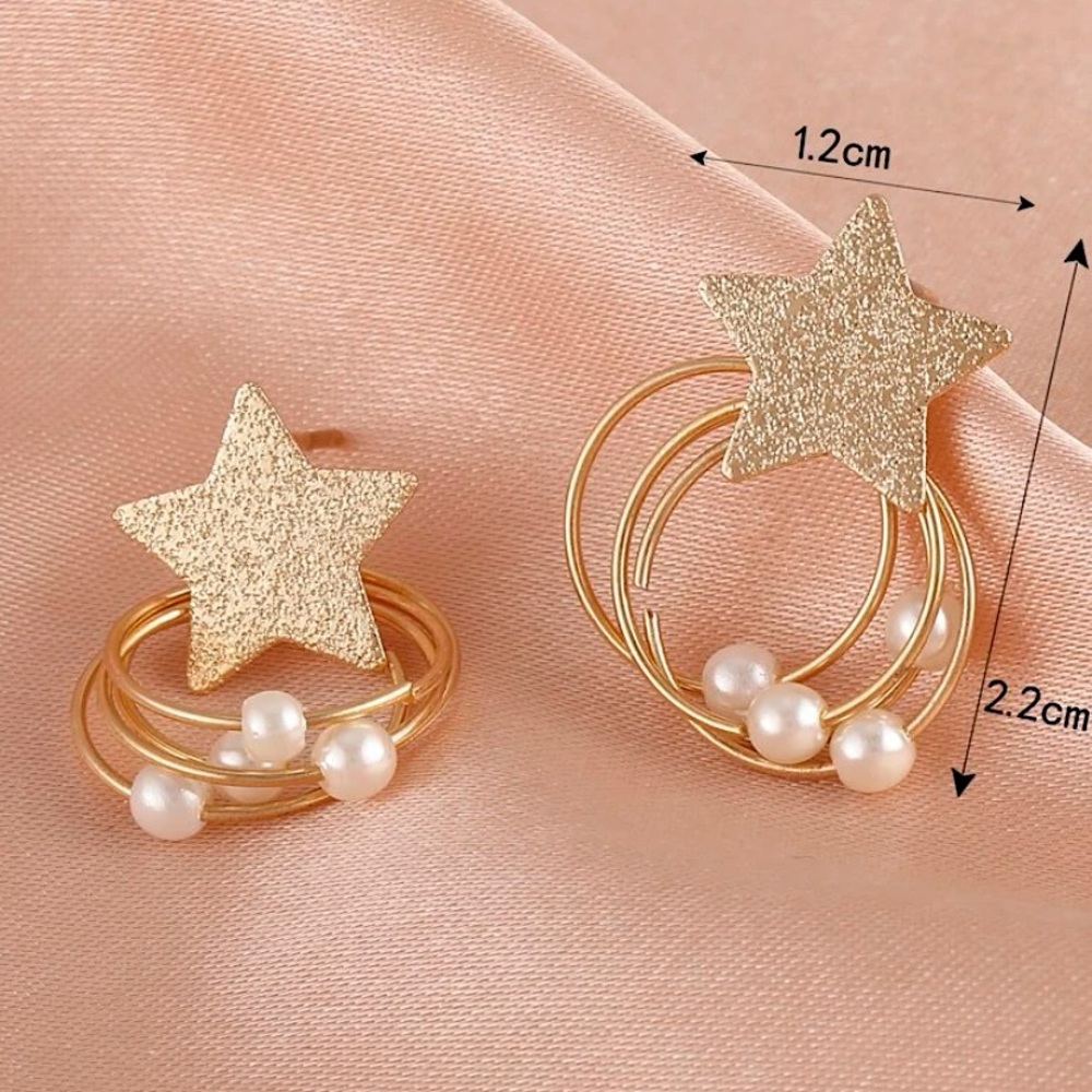 Star & Faux Pearl Drop Earrings - Picture 4 of 5